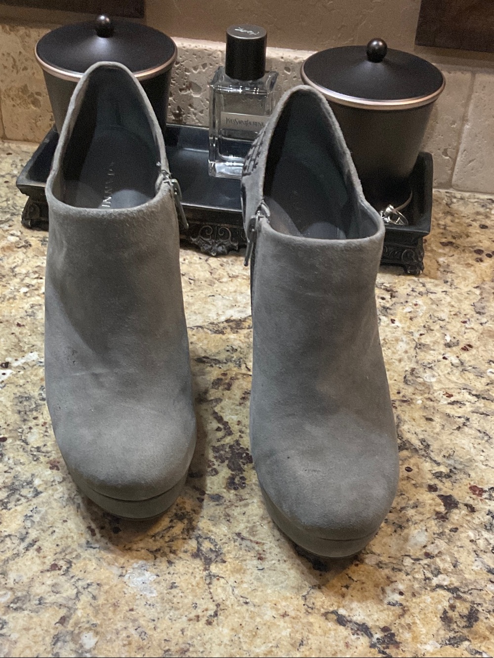 Gianni Bini Gray Suede Platform Ankle Booties